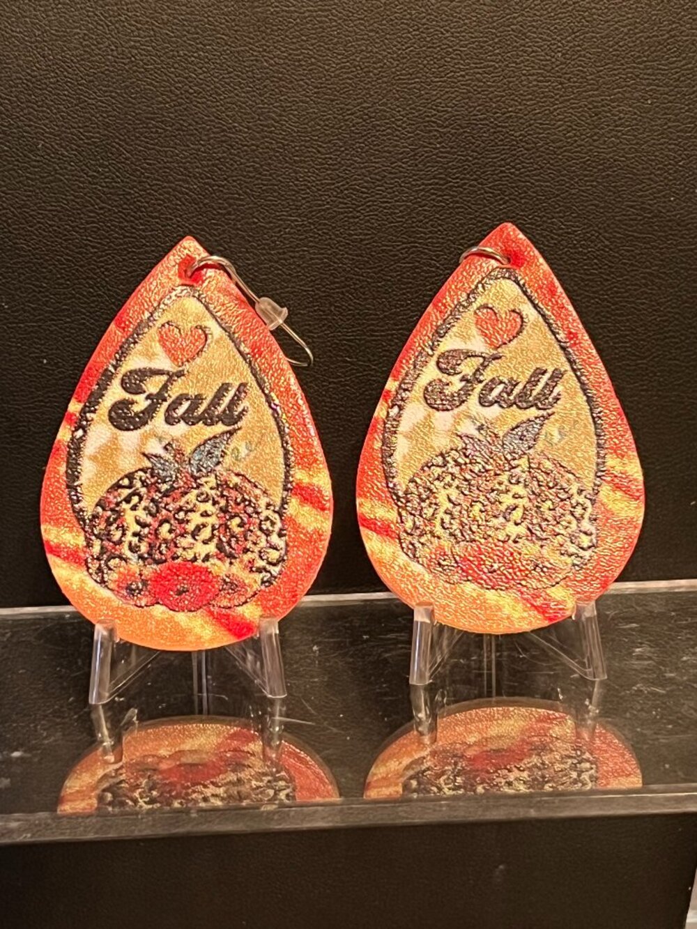 Handmade Faux Leather "Fall" Pierced Hook Earrings (249)